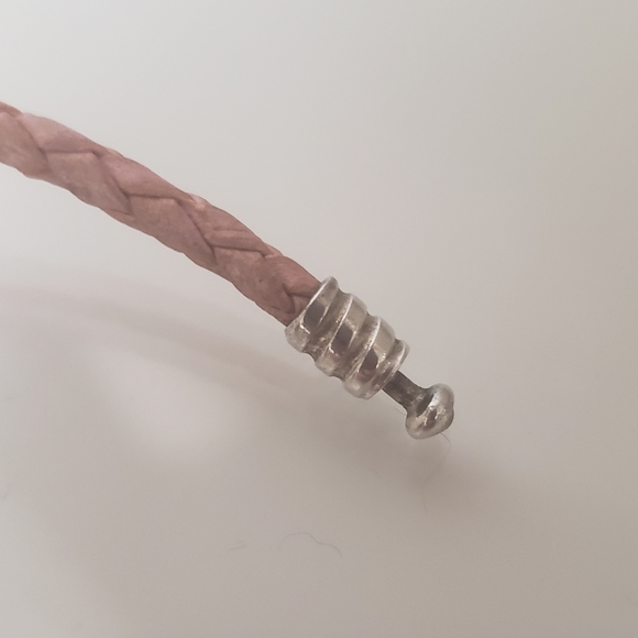 Pandora Ale .925 Silver Clasp Choker Leather Braided Blush Pink Boho Chic - Picture 5 of 9